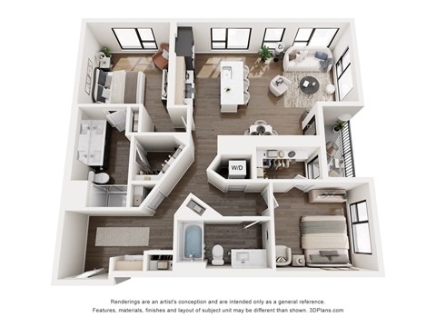Floor plan for 2 beds, 2 baths, 1244 sqft